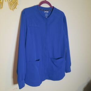 Urbane Icon Womens Scrub Jacket Royal Blue Snap Front Long Sleeve Medical NWT L